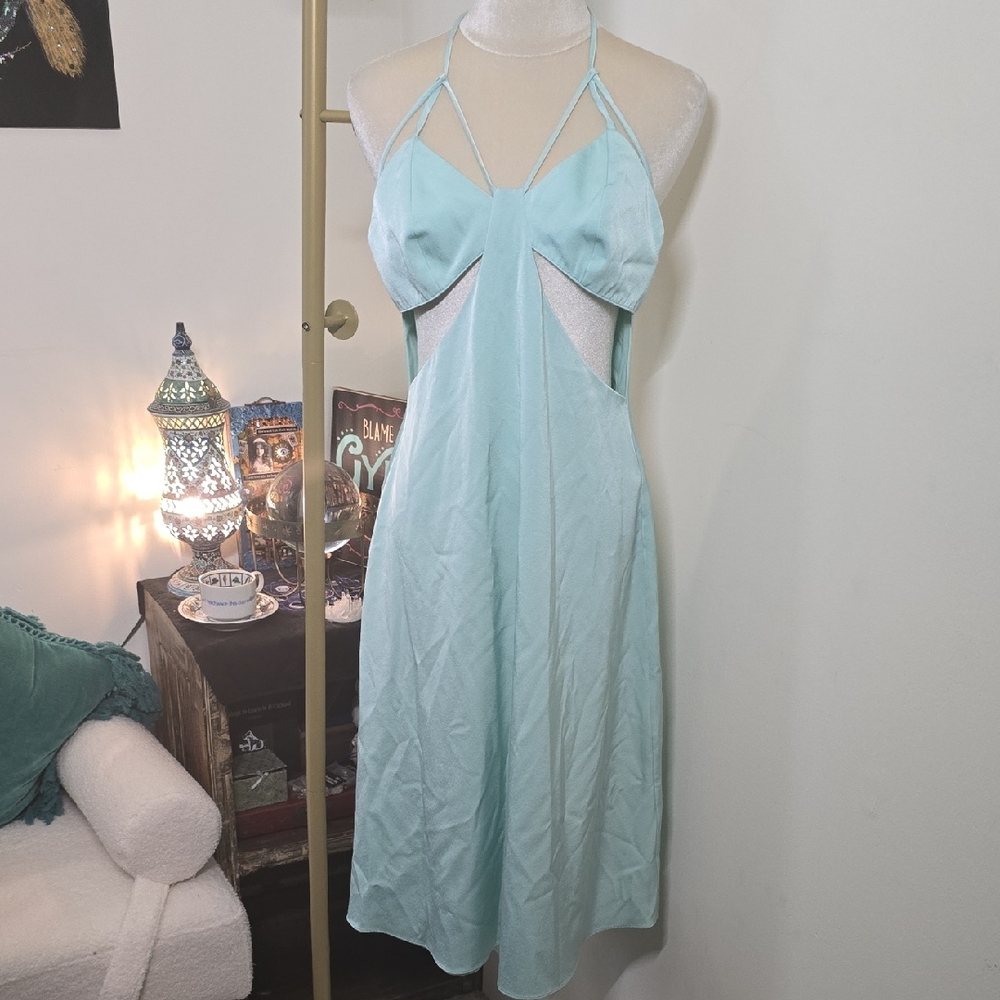 Sipos Elegant Light Blue Cutout Halter Dress